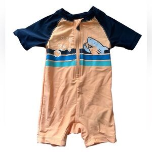Old Navy Orange Zip-Front Rashguard One-Piece Swimsuit | 12-18M